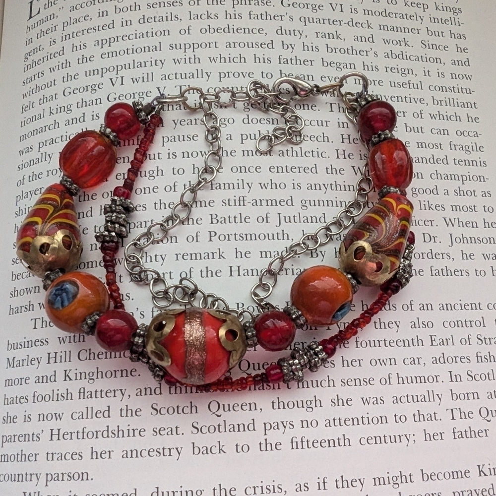 Orange Red Multi Chain Beaded Necklace